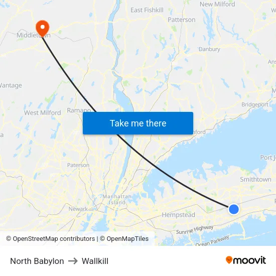 North Babylon to Wallkill map