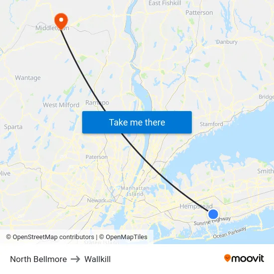 North Bellmore to Wallkill map