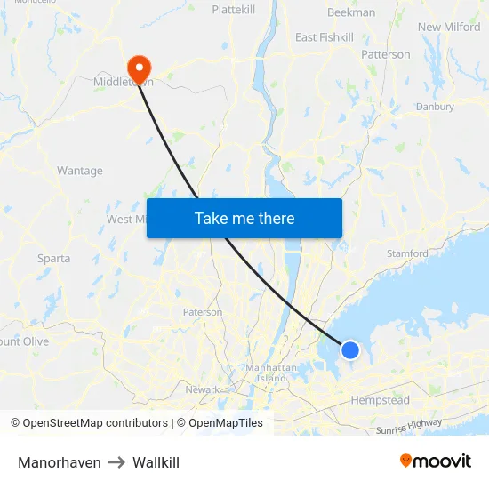 Manorhaven to Wallkill map