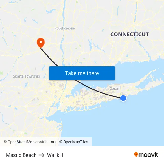 Mastic Beach to Wallkill map