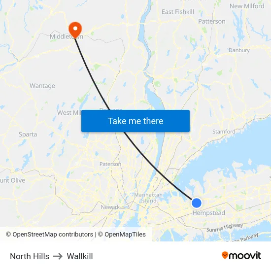 North Hills to Wallkill map