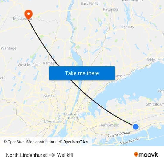 North Lindenhurst to Wallkill map