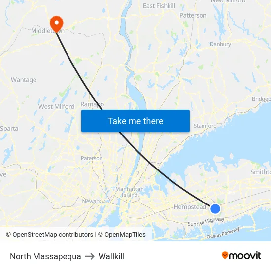 North Massapequa to Wallkill map