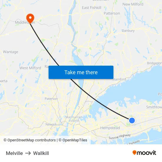 Melville to Wallkill map