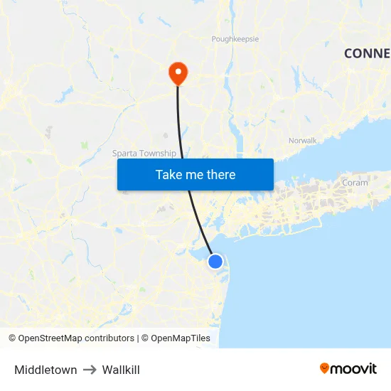 Middletown to Wallkill map