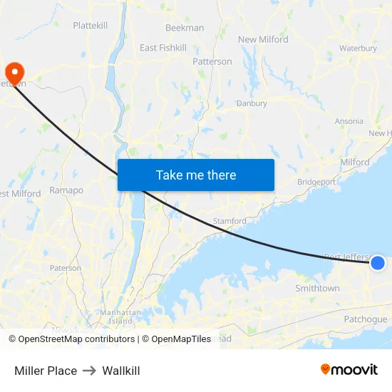 Miller Place to Wallkill map
