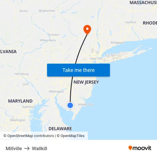 Millville to Wallkill map