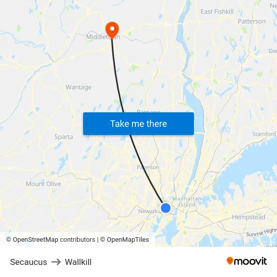 Secaucus to Wallkill map