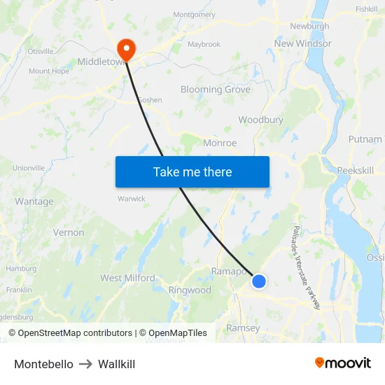 Montebello to Wallkill map