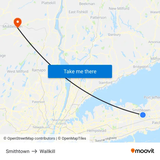 Smithtown to Wallkill map