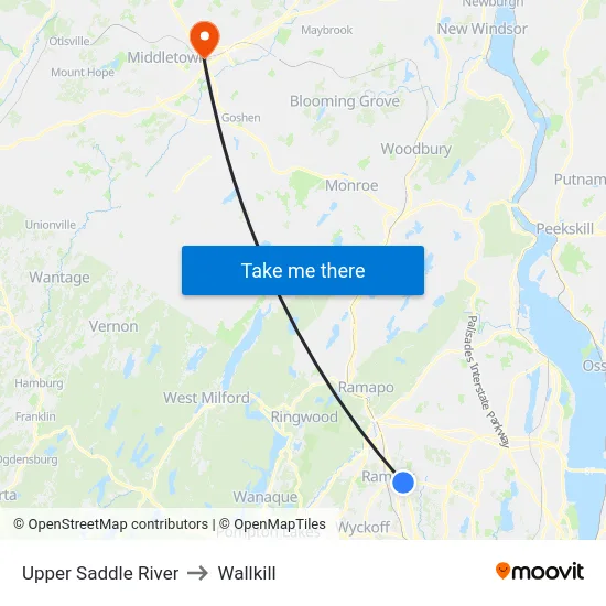 Upper Saddle River to Wallkill map