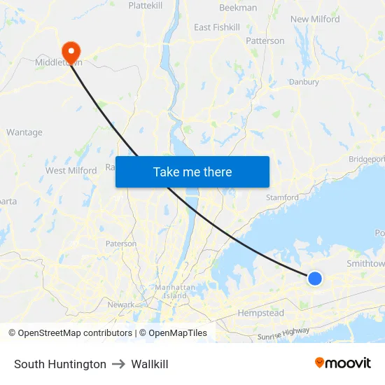 South Huntington to Wallkill map