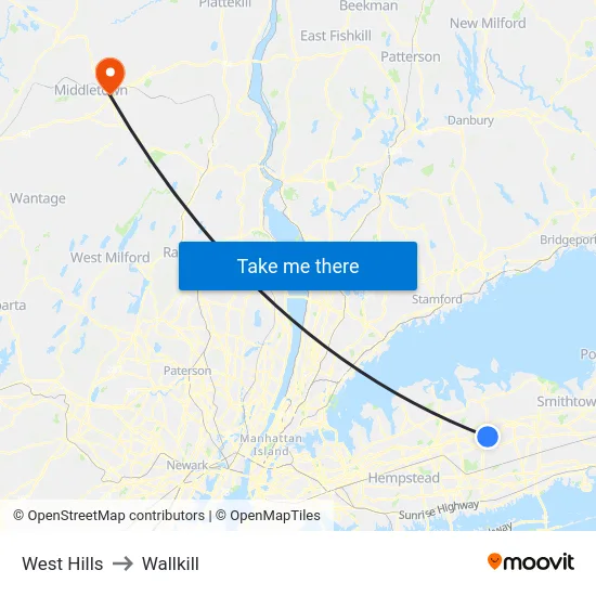 West Hills to Wallkill map