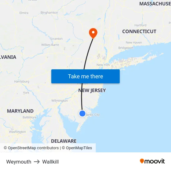 Weymouth to Wallkill map