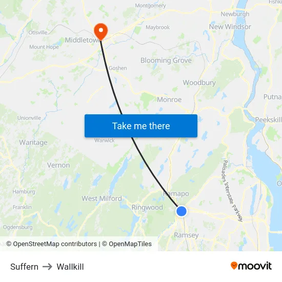 Suffern to Wallkill map