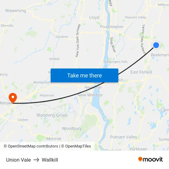 Union Vale to Wallkill map