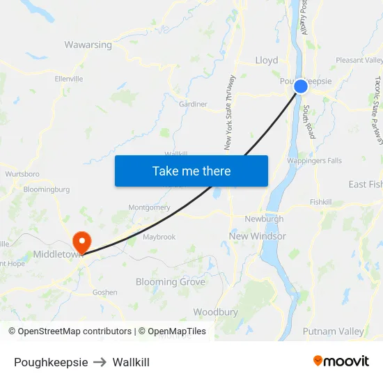 Poughkeepsie to Wallkill map