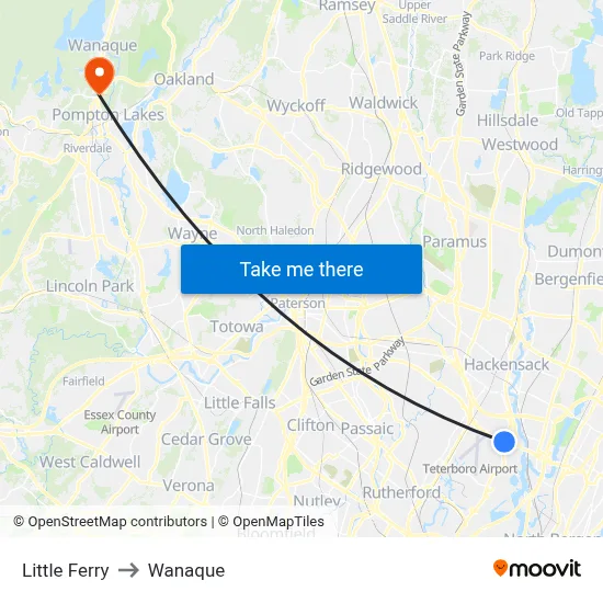 Little Ferry to Wanaque map