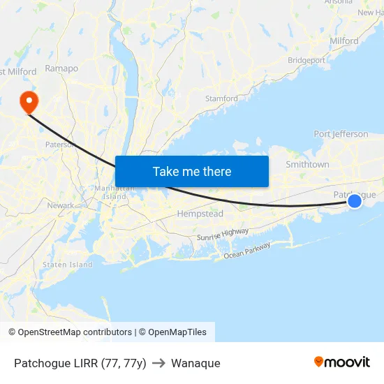 Patchogue LIRR (77, 77y) to Wanaque map