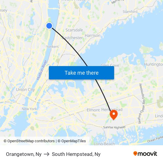 Orangetown, Ny to South Hempstead, Ny map