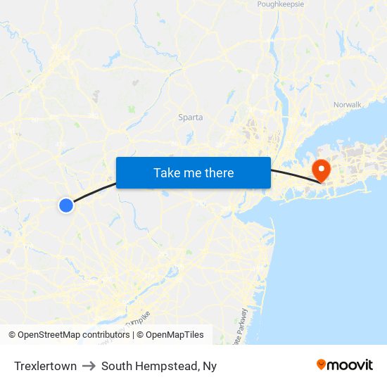 Trexlertown to South Hempstead, Ny map