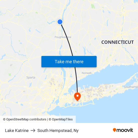 Lake Katrine to South Hempstead, Ny map