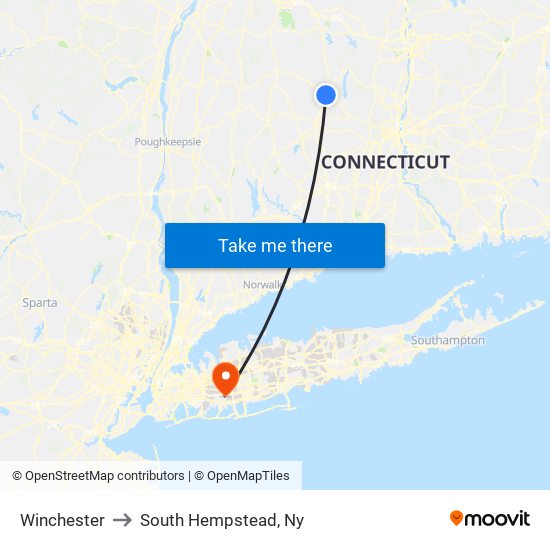 Winchester to South Hempstead, Ny map