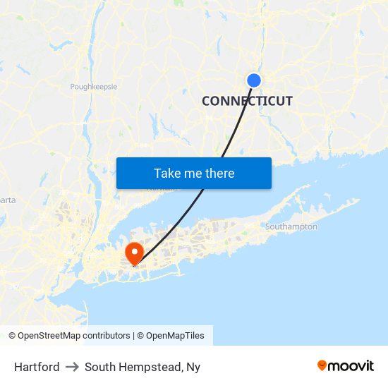 Hartford to South Hempstead, Ny map