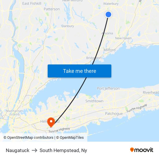 Naugatuck to South Hempstead, Ny map