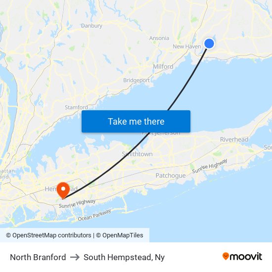 North Branford to South Hempstead, Ny map