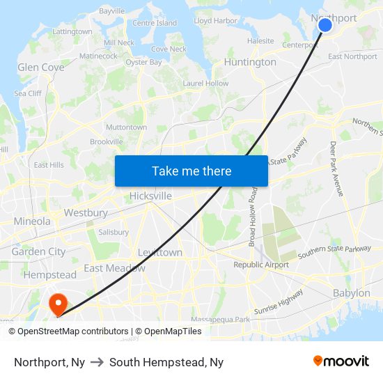 Northport, Ny to South Hempstead, Ny map