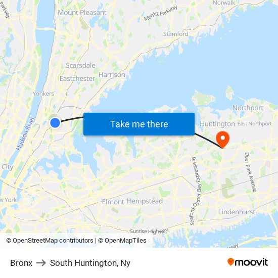 Bronx to South Huntington, Ny map