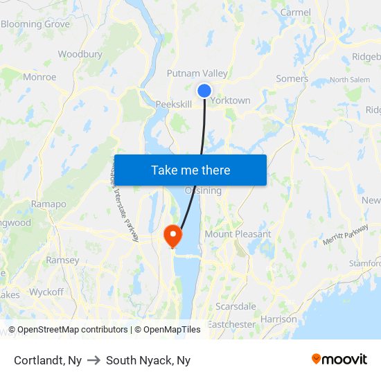 Cortlandt, Ny to South Nyack, Ny map