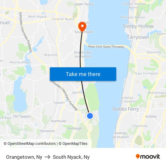 Orangetown, Ny to South Nyack, Ny map