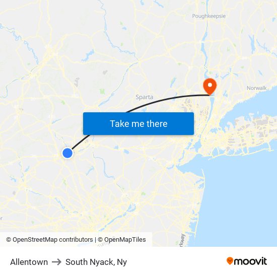 Allentown to South Nyack, Ny map