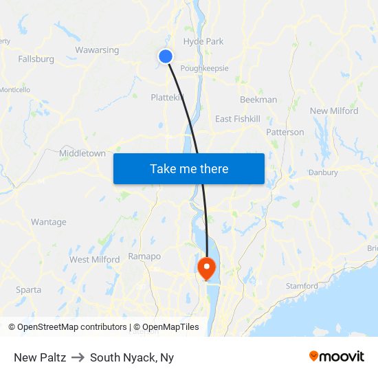 New Paltz to South Nyack, Ny map