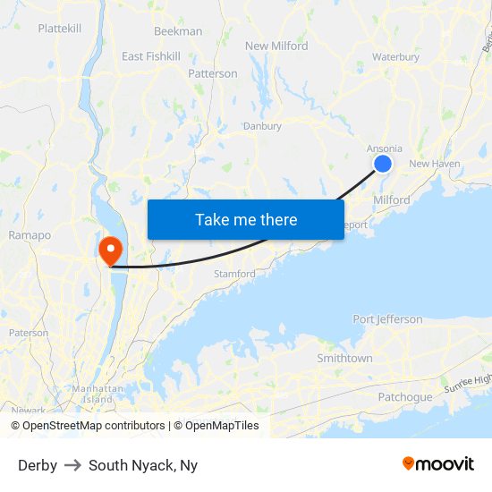 Derby to South Nyack, Ny map