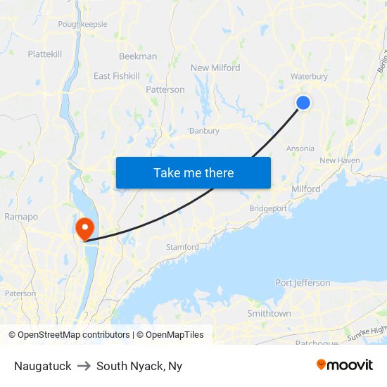 Naugatuck to South Nyack, Ny map