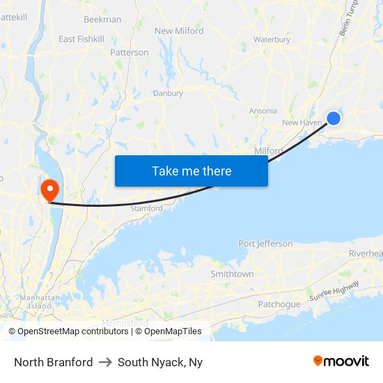 North Branford to South Nyack, Ny map