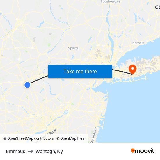 Emmaus to Wantagh, Ny map