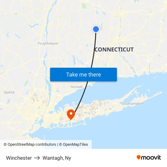 Winchester to Wantagh, Ny map