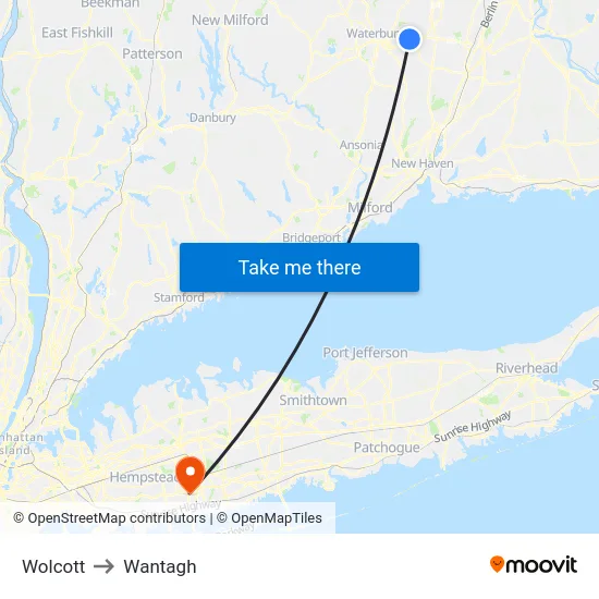 Wolcott to Wantagh map