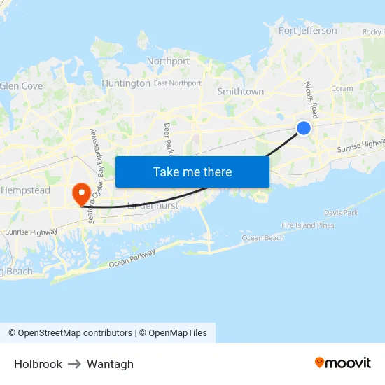 Holbrook to Wantagh map