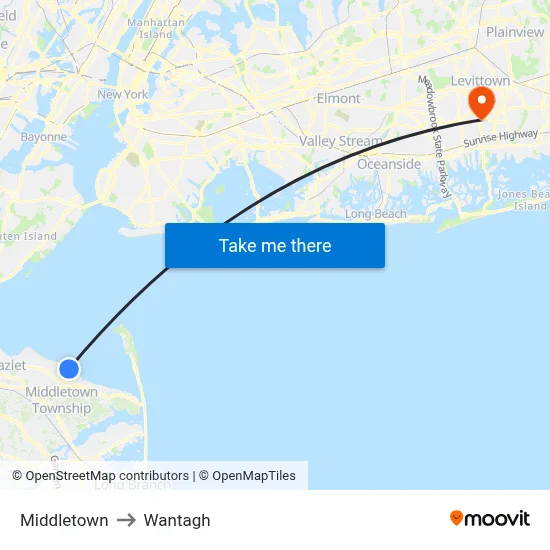 Middletown to Wantagh map