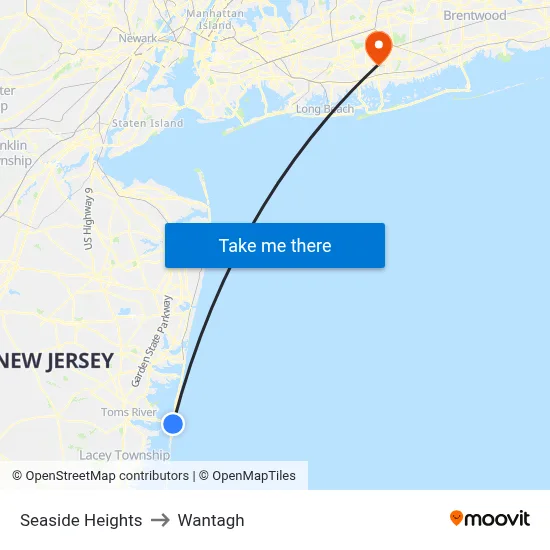 Seaside Heights to Wantagh map