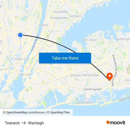 Teaneck to Wantagh map
