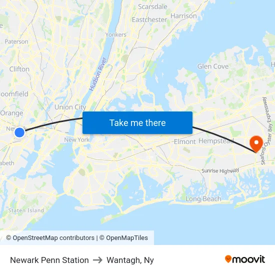 Newark Penn Station to Wantagh, Ny map