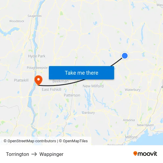 Torrington to Wappinger map