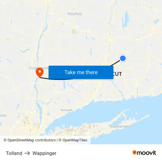 Tolland to Wappinger map