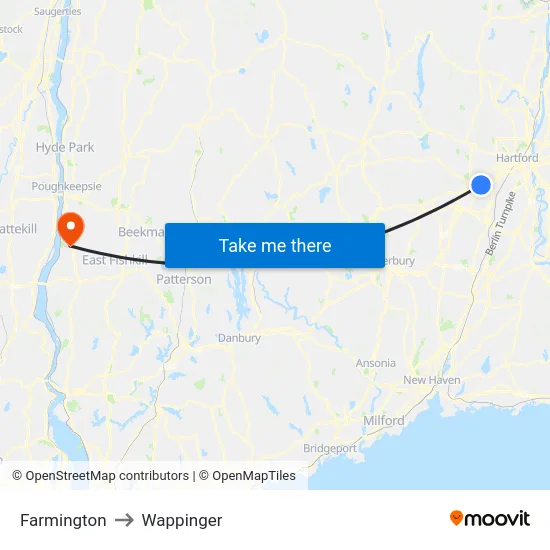 Farmington to Wappinger map